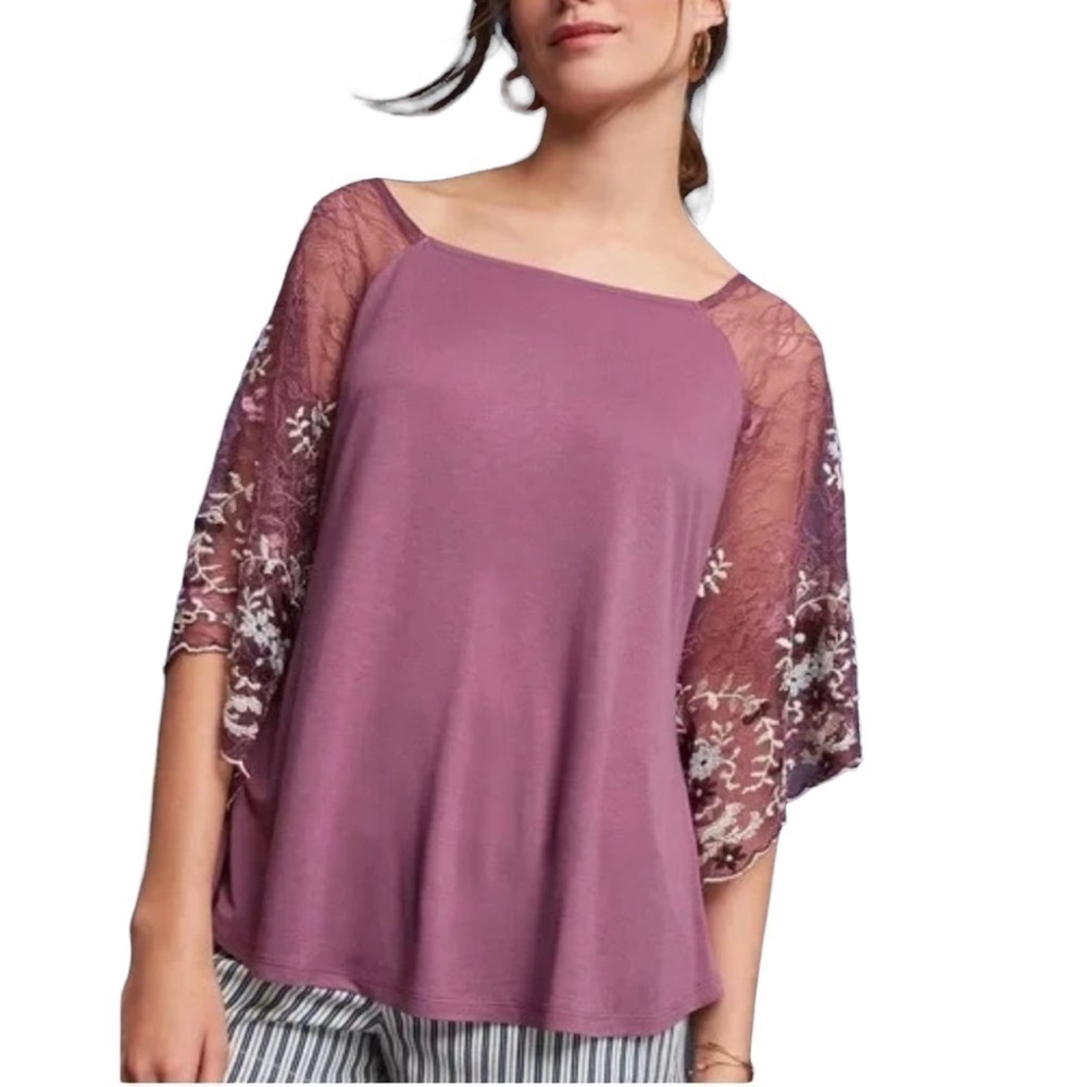 Akemi & Kin Callista Purple Top Floral Lace Batwing Sleeves